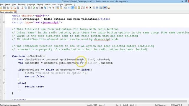 JavaScript Tutorial 28 - Radio buttons and form validation смотреть онлайн
