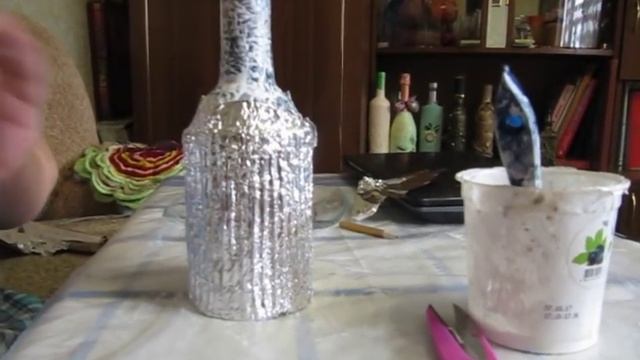 Декорирование бутылки гофрированной бумагой и фольгой № 14 смотреть онлайн