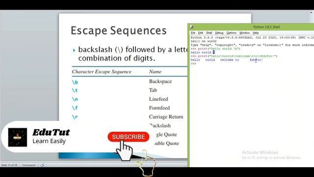 Escape Sequences | Python Programming Language | EduTut | Learn Easily in Tamil смотреть онлайн