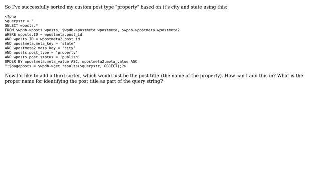 Wordpress: Sorting by 2 Custom Fields + Post Title смотреть онлайн