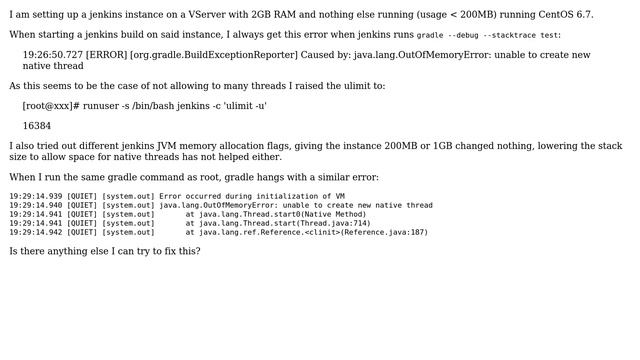 Jenkins build fails with OOM: unable to create new native thread смотреть онлайн