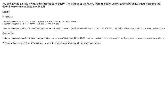 Postgresql query within a bash script смотреть онлайн