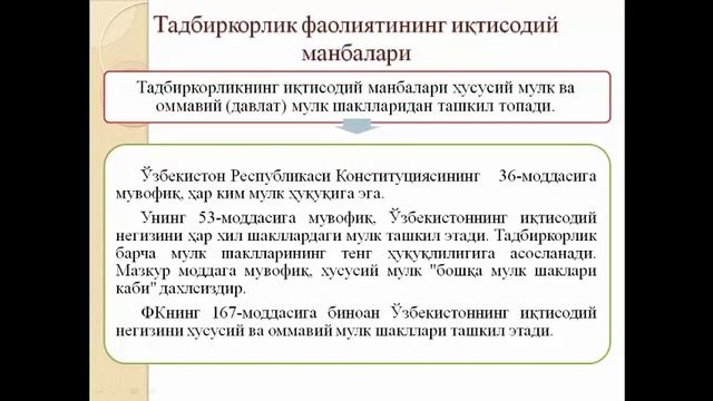 Тадбиркорлик хукуки 3 4 мавзулар смотреть онлайн