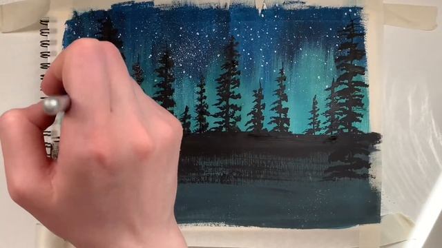 Gouache sketchbook painting || Заполняю скетчбук гуашью | рисуем северное сияние | 水粉画 | グアッシュ| 구 아 смотреть онлайн