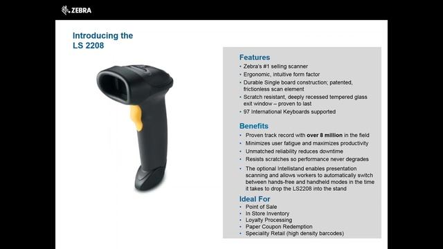 Zebra Symbol LS2208 General Purpose Barcode Scanner смотреть онлайн