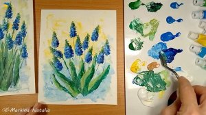 ГИАЦИНТ и МУСКАРИ акрил | рисуем БУМАЖНОЙ САЛФЕТКОЙ и ВАТНЫМИ ПАЛОЧКАМИ |