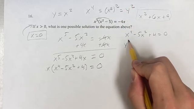 16. x^3(x^2-5)=-4x If x⋗0, what is one possible solution to the equation above? смотреть онлайн