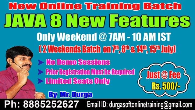 Java 8 New Features Online Training On 2 Weekends Batch at 7th, 8th&14th, 15th July @ 7 AM by Durg смотреть онлайн
