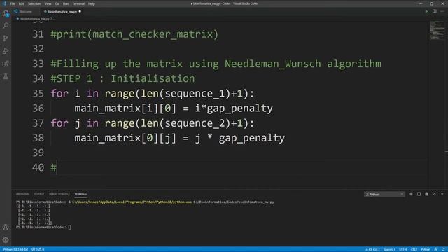 Needleman-Wunsch algorithm for global alignment - Python смотреть онлайн