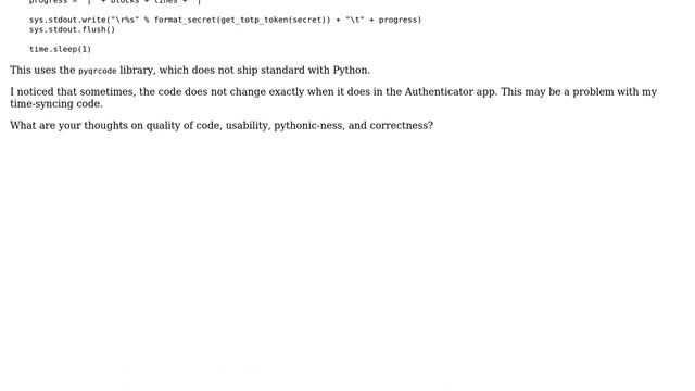 Code Review: 2-factor authentication code generator in Python 3 смотреть онлайн
