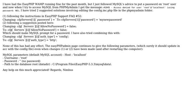 DevOps & SysAdmins: Cannot reset password to access MySQL from PHPMyAdmin in EasyPHP смотреть онлайн