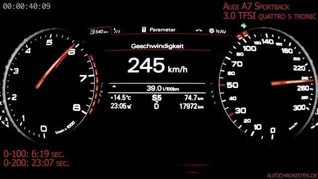 Audi A7 Sportback 3 0 TFSI 0-250 acceleration разгон смотреть онлайн