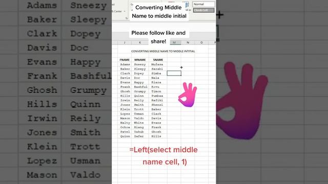 Converting Middle Name to Middle Initial #excel #exceltips #exceltricks #short смотреть онлайн