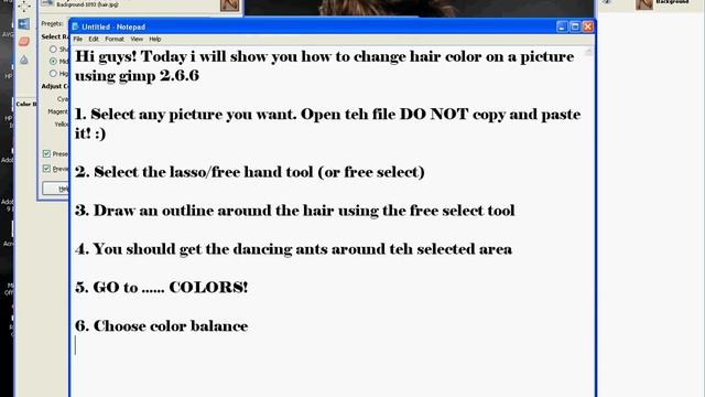 Changing hair Colour On Gimp 2.6.6 (simple way) смотреть онлайн