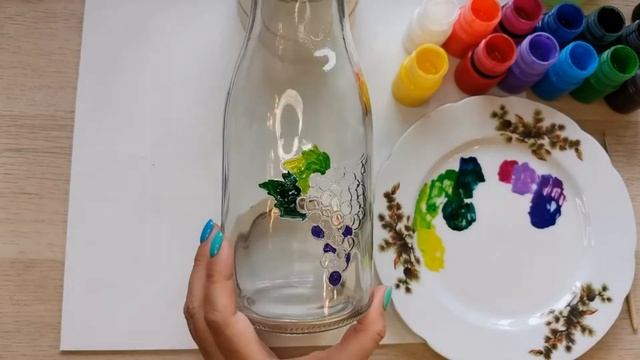 Роспись по стеклу красками Decola. Ветка винограда. смотреть онлайн