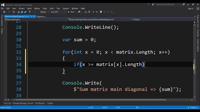 matrix sum main diagonal v2 in c# смотреть онлайн