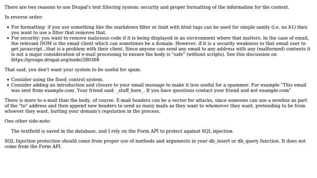 Drupal: Do I need to sanitize a user input textfield used in a mail body? (2 Solutions!!) смотреть онлайн