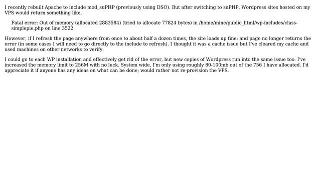 DevOps & SysAdmins: Initial Fatal Error: Out of Memory on Wordpress after switching to suPHP смотреть онлайн