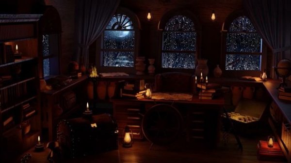 Captain's Room on the Pirate Ship Ambience | Rain,Fire and  Wave Sounds with Wood Creaking (3 Hours
