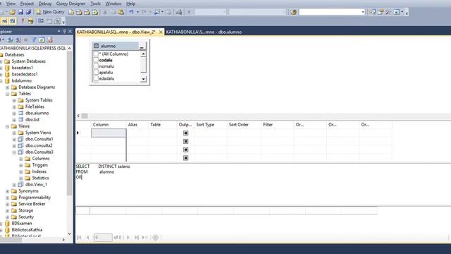 KATHIABONILLA SQLEXPRESS bdalumno dbo View 2 Microsoft SQL Server Management Studio 29 11 2017 смотреть онлайн