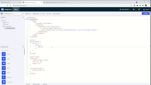NativeScript Playground + Vue смотреть онлайн