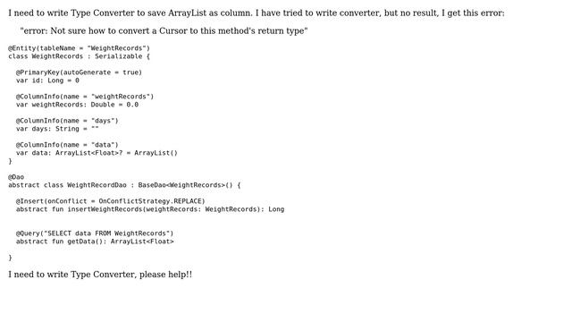How to save ArrayList＜Float＞ in Room Database as column? смотреть онлайн
