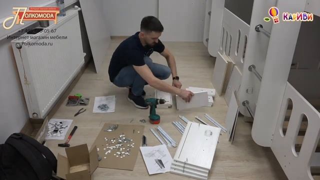 сборка Кровать 2-ярусная cо сплошным бортом ДС-26. ПолКомода смотреть онлайн