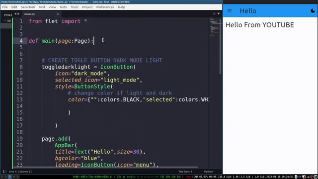 Flet Tutorial - Change Theme Dark or Light Mode смотреть онлайн