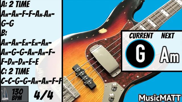 ROCK BACKING TRACK BASSLESS A MINOR (130BPM)