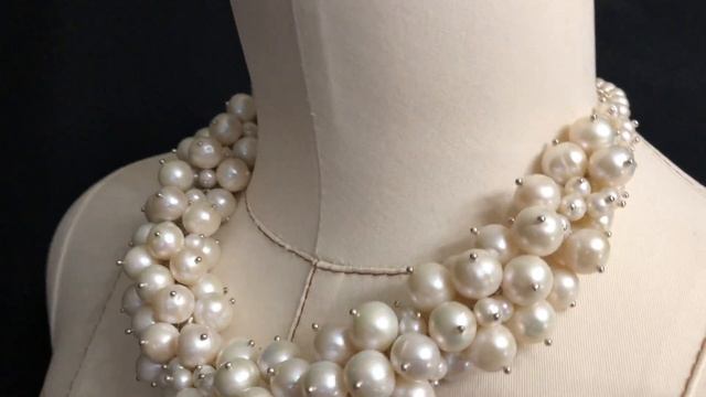 КОЛЬЕ Серебро 925. Натуральный Крупный Жемчуг. Ожерелье в стиле Шанель. смотреть онлайн