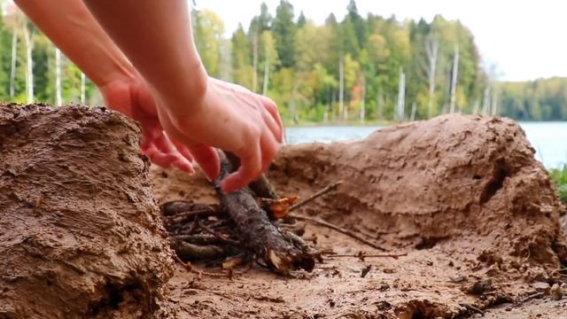 Building a fireplace out of clay|Bushcraft|Swimming in the lake|ASMR nature sounds смотреть онлайн