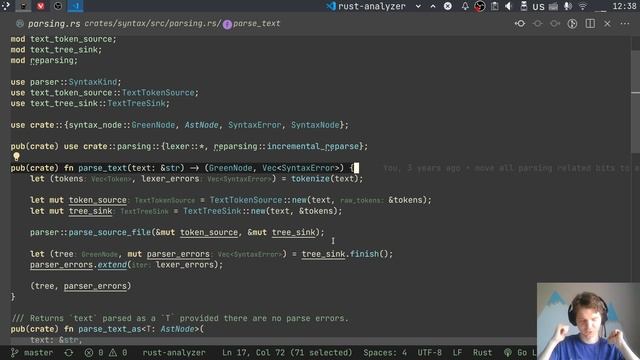 Explaining Rust Analyzer 16: Tying Rowan and the Parser Together смотреть онлайн