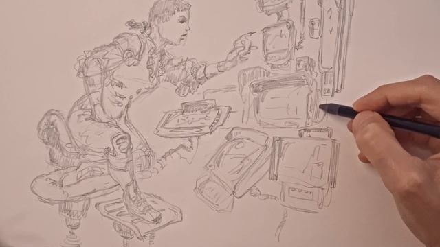 Drawing Concept Art For A Steam Punkish Sci-Fi Scene: Pencil On Paper Process #asmr смотреть онлайн