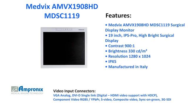 Medvix AMVX1908HD MDSC1119 19" Surgical Display Monitor Sales | Service | Repair | Exchange смотреть онлайн