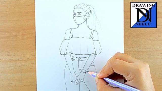 A Girl Drawing with Mask -step by step || Pencil sketch for beginner || Easy drawing || drawing смотреть онлайн