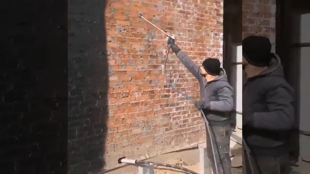 Безвоздушная окраска кирпичных стен в черный цвет с помощью окрасочного аппарат и краскопульта смотреть онлайн