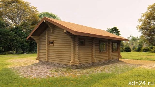 Проект дома из оцилиндрованного бревна. Площадь 48м2. смотреть онлайн