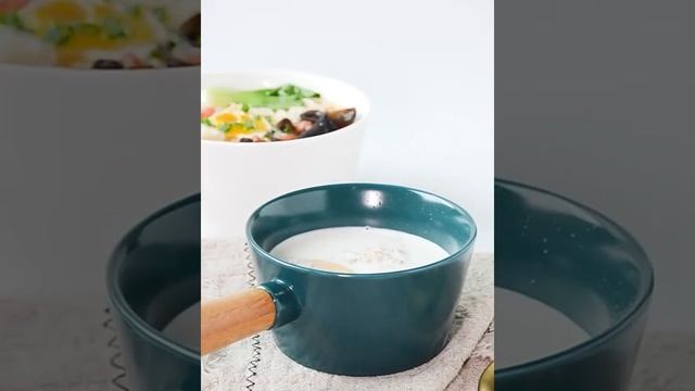 Nordic Style Ceramic Bowl With Wooden Handle Soup Bowl Salad Bowl Noodle Bowl Noodle Pot Ceramic