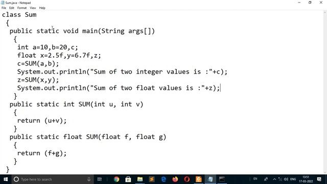 MCS024 Jun-21 Q3b | Java Program overloads SUM(), computes the sum of 2 integers and 2 float valves смотреть онлайн