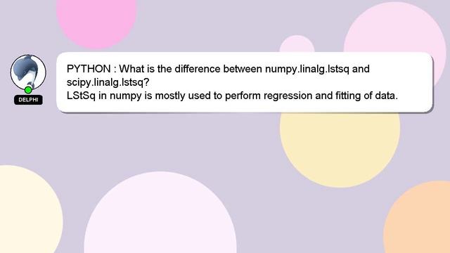 PYTHON : What is the difference between numpy.linalg.lstsq and scipy.linalg.lstsq? смотреть онлайн