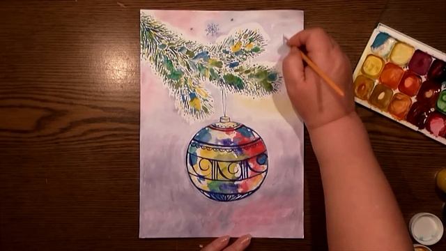 Christmas Sphere - Monoprint-Monotype Technique - Gouache Painting | IOTN