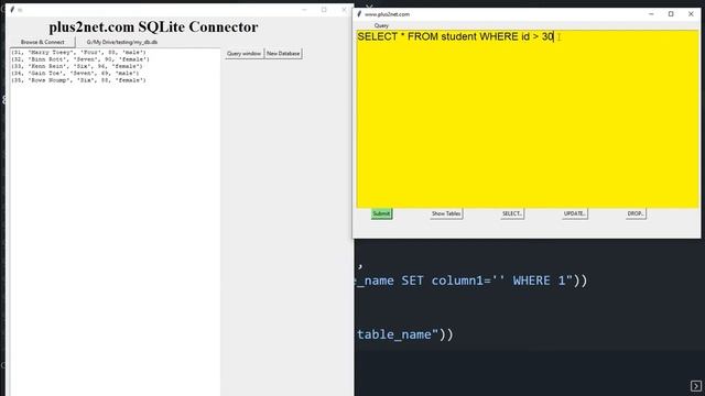 Tkinter Query window to execute SQL commands SELECT UPDATE DROP with WHERE to learn and show result смотреть онлайн