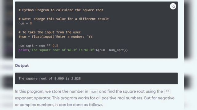 Python Tutorial 4 : Program to Find the Square Root of POSITIVE NUMBERS смотреть онлайн