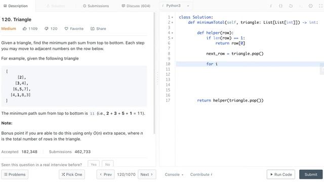 LeetCode - Triangle - 120 - Walkthrough in Python Recursively and Iteratively смотреть онлайн