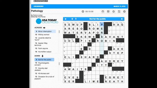 #076 USA Today Crossword "Pathology" March 13, 2018 смотреть онлайн