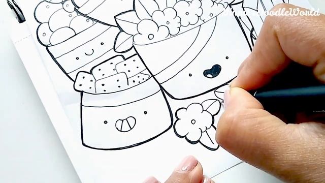 Doodle Art | Day 77 ~ Doodling Flowers, Fruits, Stars, Biscuits and Baskets !! Process Video смотреть онлайн