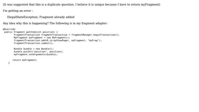 Why is this "IllegalStateException: Fragment already added" error happening? смотреть онлайн