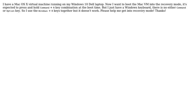 Boot Mac Virtual Machine Into Recovery Mode Using Windows Keyboard