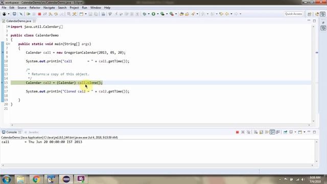 How to use clone() method of Java.util.calendar class? смотреть онлайн