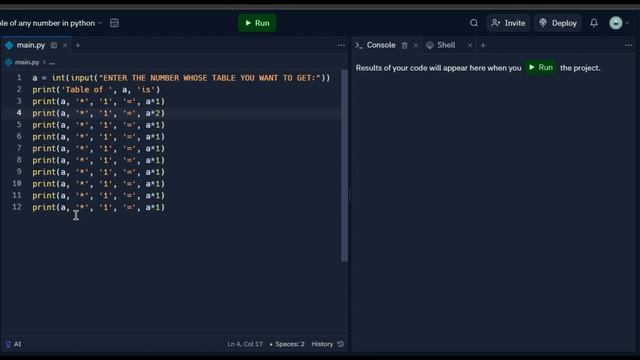 Writing a code to make multiplication for any input number given in python. смотреть онлайн